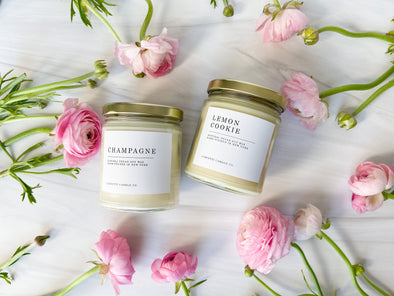 Brunch favors, best candles for brunch, champagne candle, lemon cookie candle, natural soy wax, handmade in USA, vegan, cruelty free, scented candles, tea party favors, spring candles, summer candles