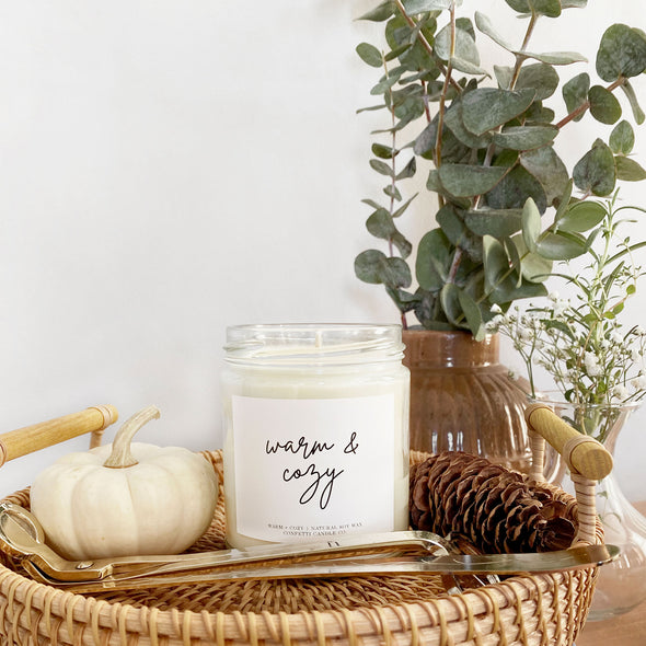 Warm + Cozy Candle, Natural Soy Wax, Comforting Spice, Handmade in New York, Confetti Candle Co.