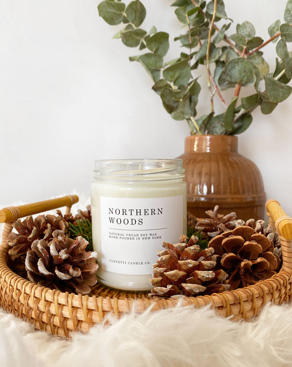 Northern Woods Candle, Eucalyptus Pine, Handmade in USA, Confetti Candle Co.