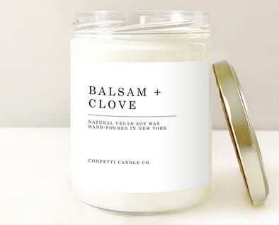 balsam clove candle, pine candle, winter lodge candle, winter candle, holiday candle, december candle, christmas candle