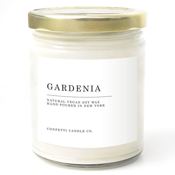 Gardenia Candle, Natural Soy Wax, Handmade, USA, Vegan, Confetti Candle Co., Minimal, Elegant, Wedding Favors, Gift