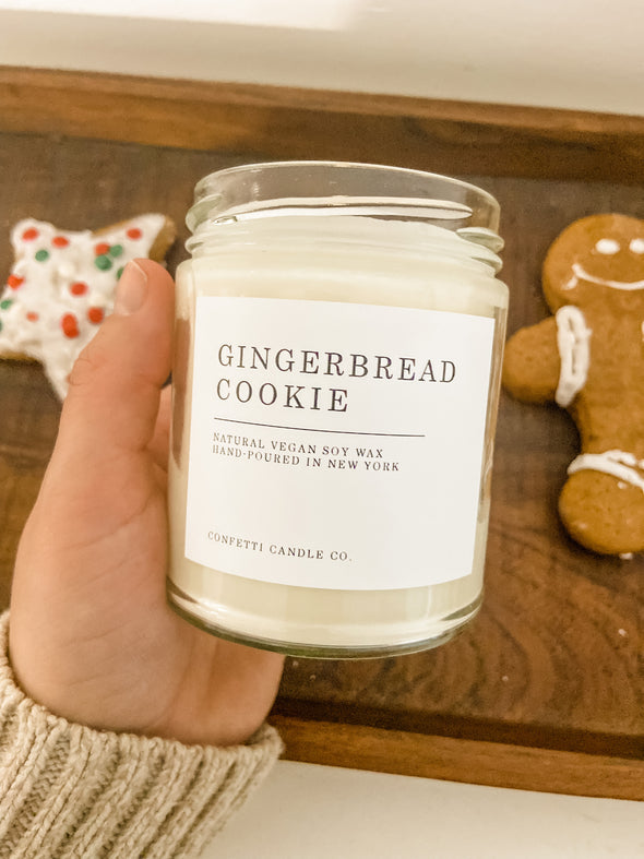 Gingerbread Cookie Candle Confetti Candle Co., natura soy wax, holiday candles, festive candles, christmas candles, winter candles, sweet candles, spice candles, bakery candles